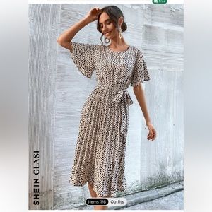 Graphic print butterfly sleeve belted dress